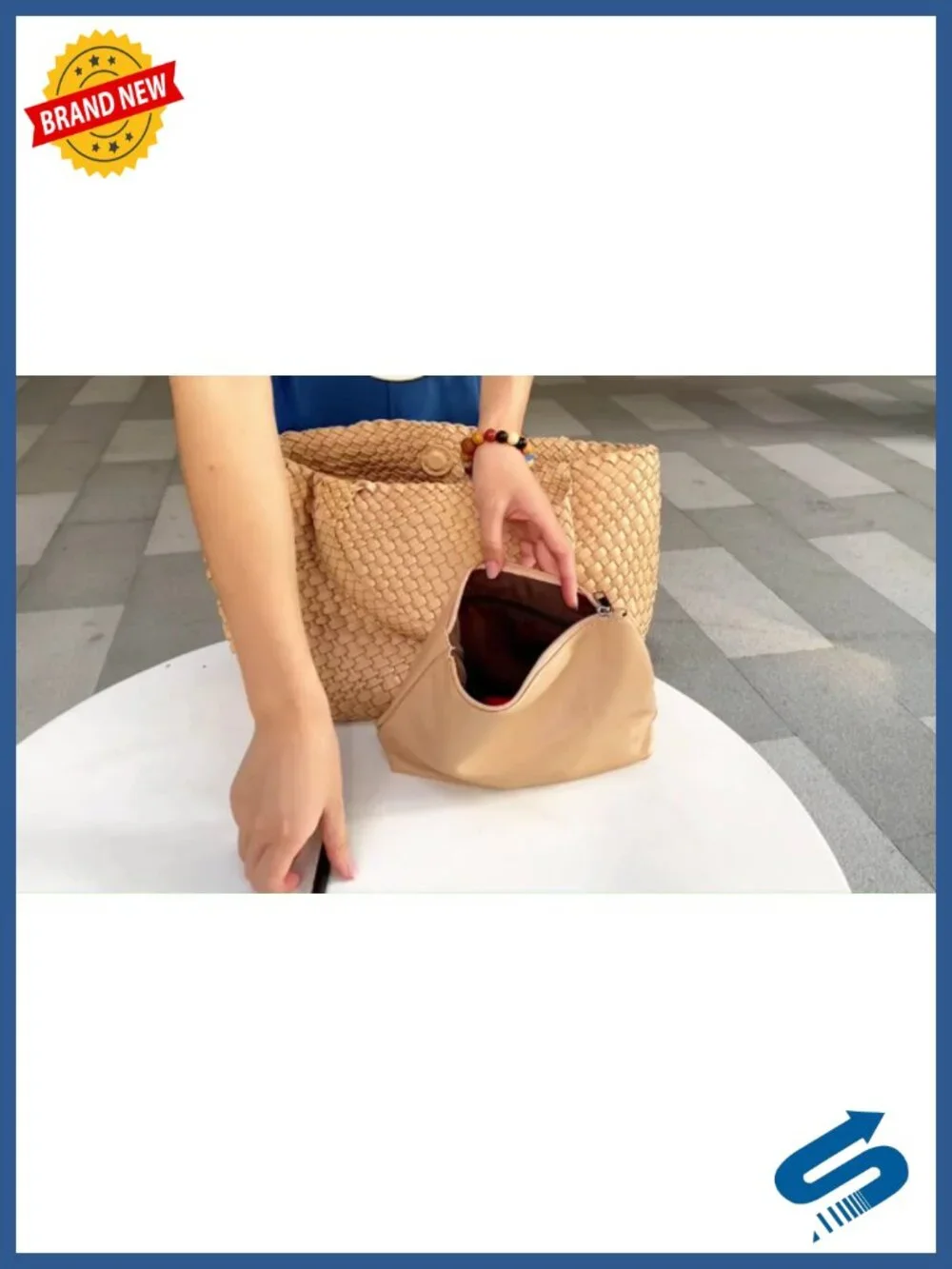 Woven Shoulder Bag Women Top Handle Vegan Leather Shopper Tote